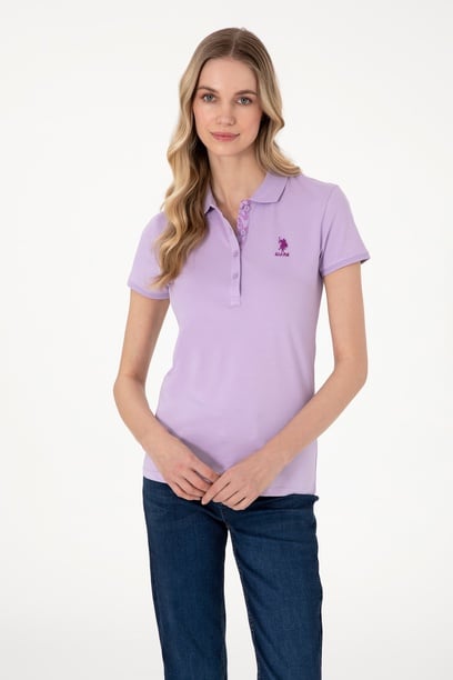Kadın Lila Basic Polo Yaka Tişört