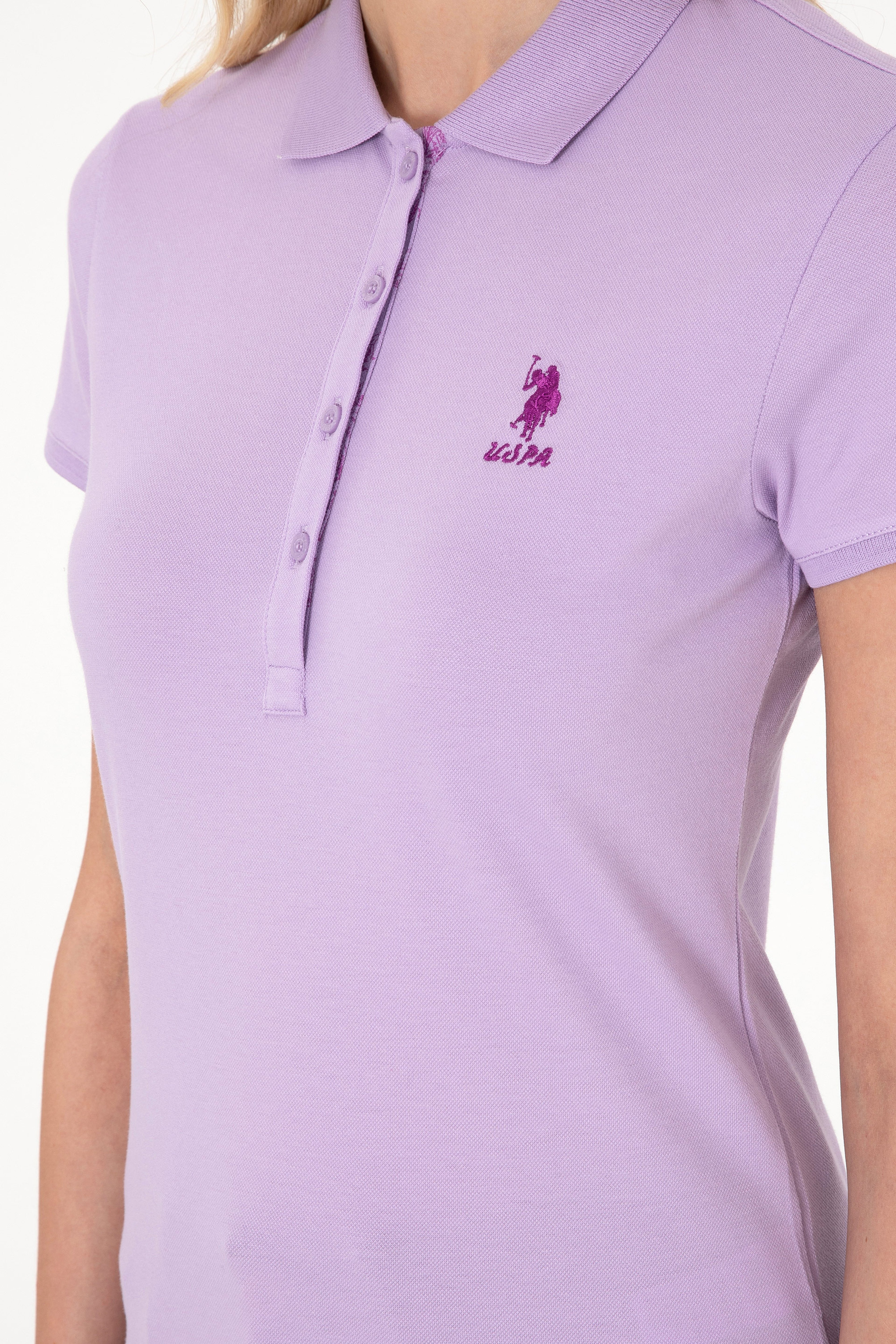 Kadın Lila Basic Polo Yaka Tişört - Image 7