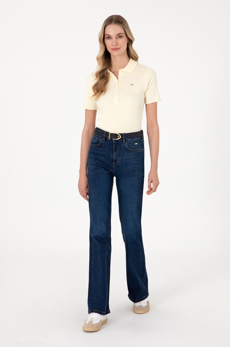 Kadın Koyu Mavi Slim Flare Fit Jean Pantolon