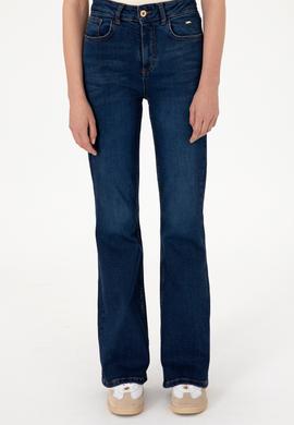 Kadın Koyu Mavi Slim Flare Fit Jean Pantolon - 50297534007