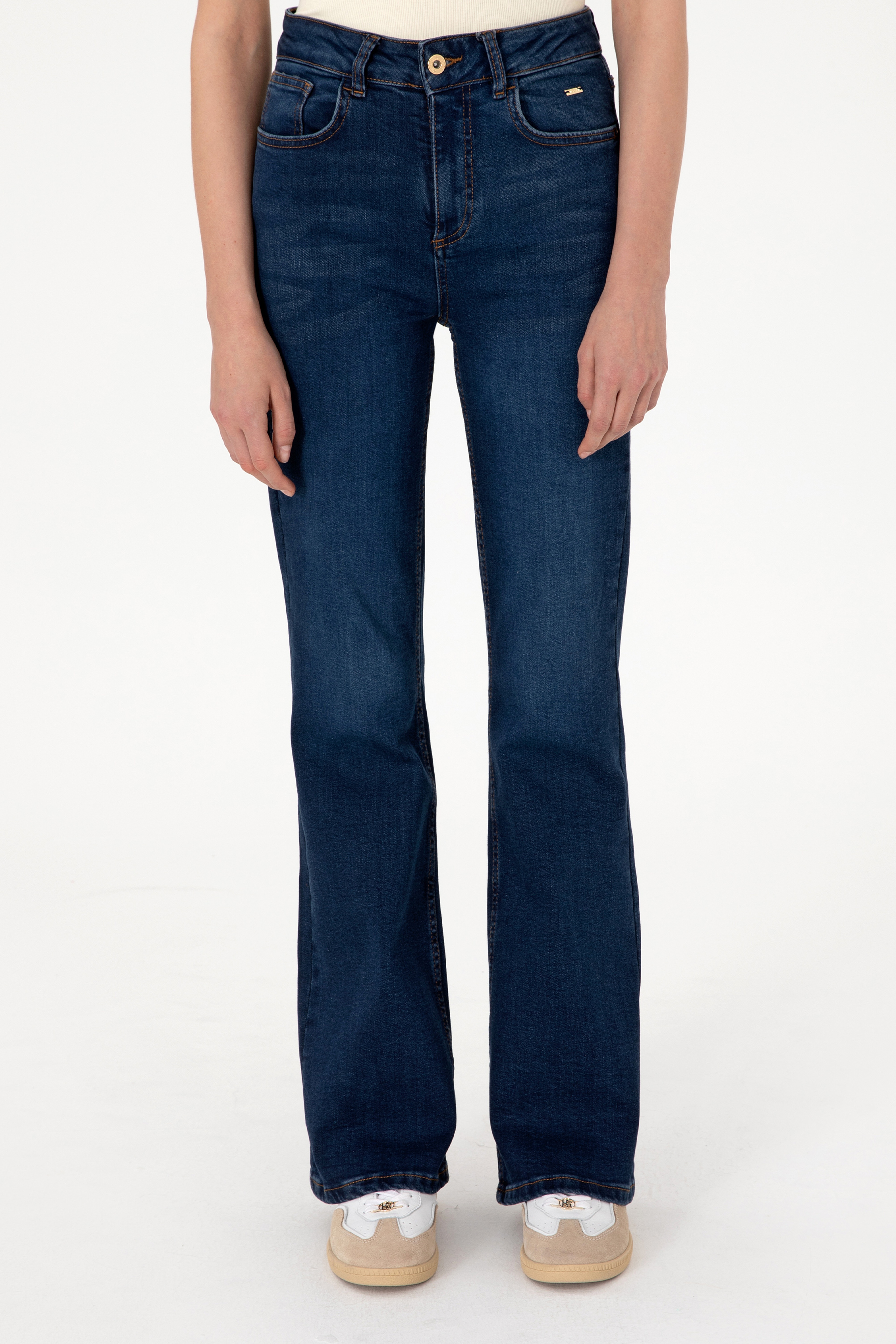 Kadın Koyu Mavi Slim Flare Fit Jean Pantolon - Image 2