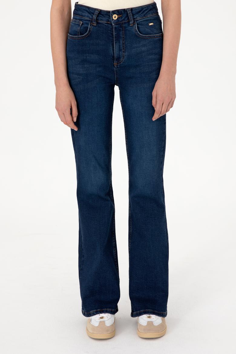 Kadın Koyu Mavi Slim Flare Fit Jean Pantolon - 50297534007