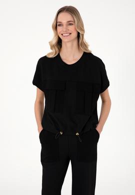 Kadın Siyah Bisiklet Yaka Tişört - 50300778019