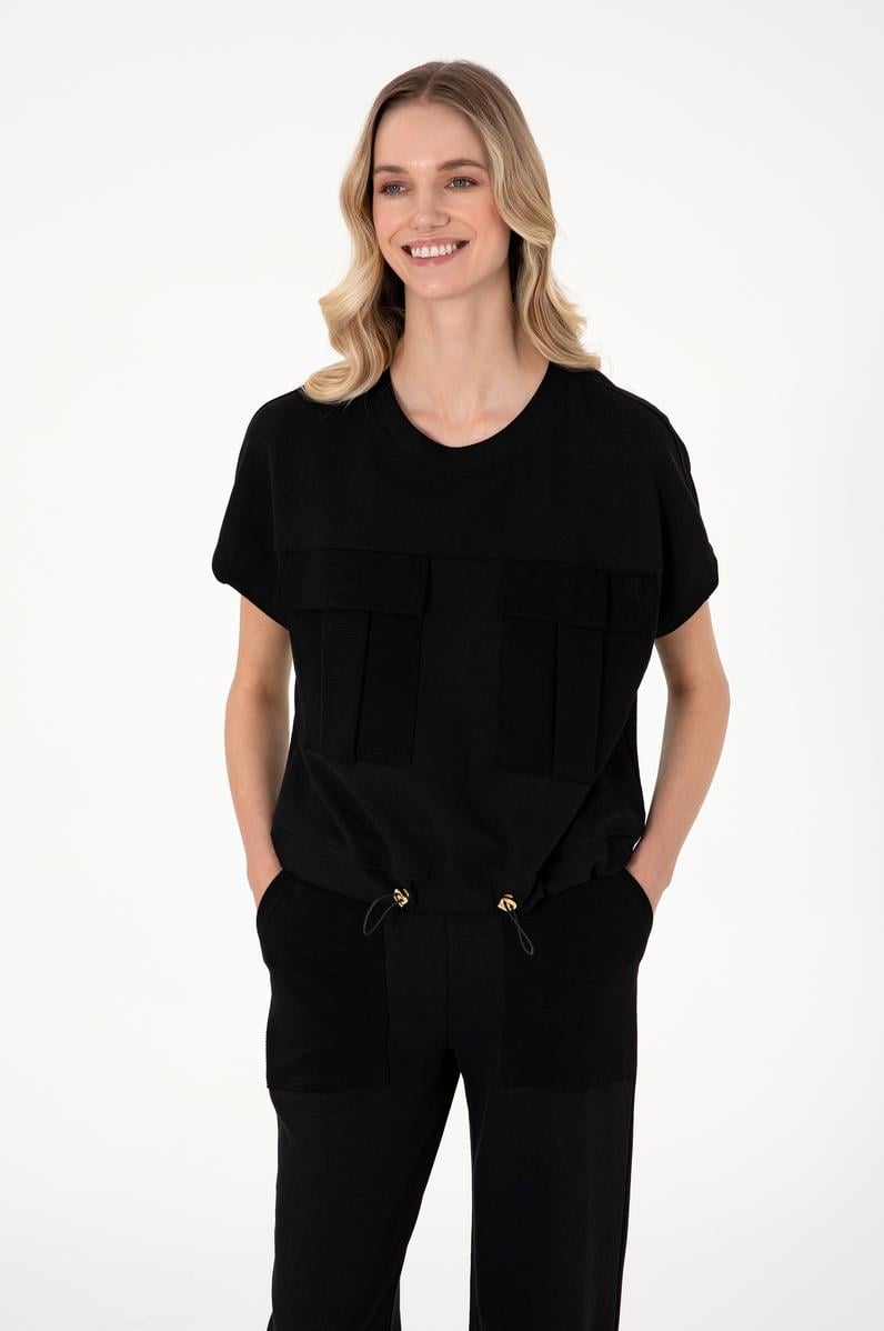 Kadın Siyah Bisiklet Yaka Tişört