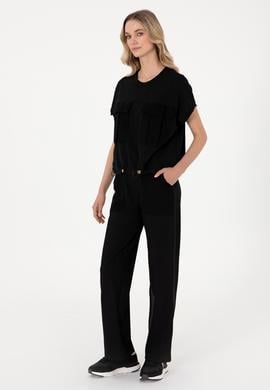 Kadın Siyah Bisiklet Yaka Tişört - 50300778019