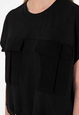 Kadın Siyah Bisiklet Yaka Tişört - 50300778019