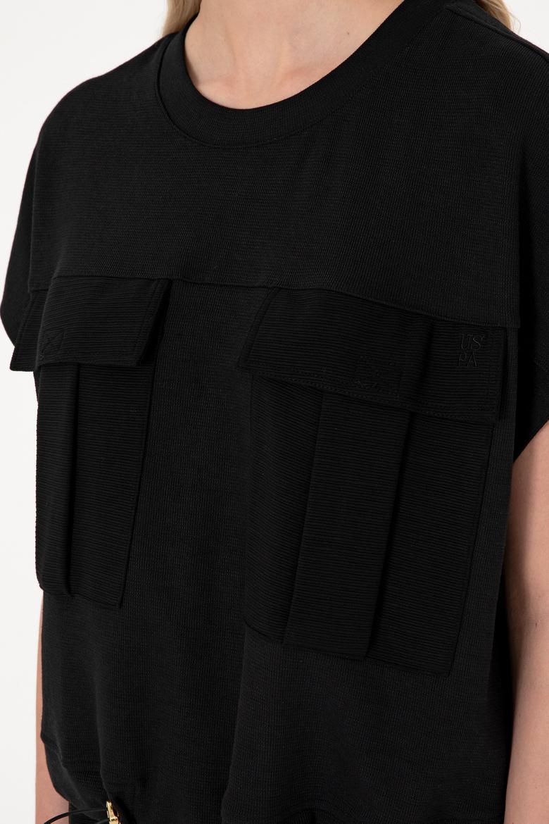 Kadın Siyah Bisiklet Yaka Tişört - 50300778019