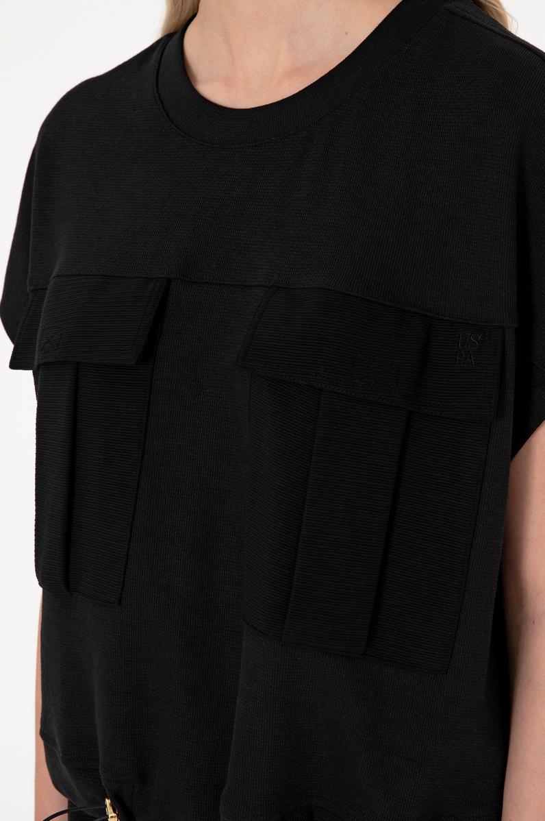 Kadın Siyah Bisiklet Yaka Tişört