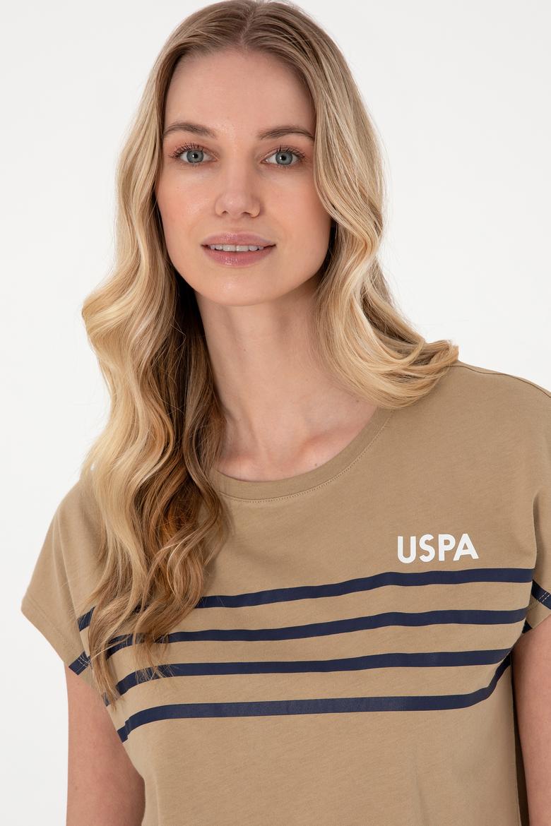 Kadın Haki Bisiklet Yaka Tişört - 50305823017