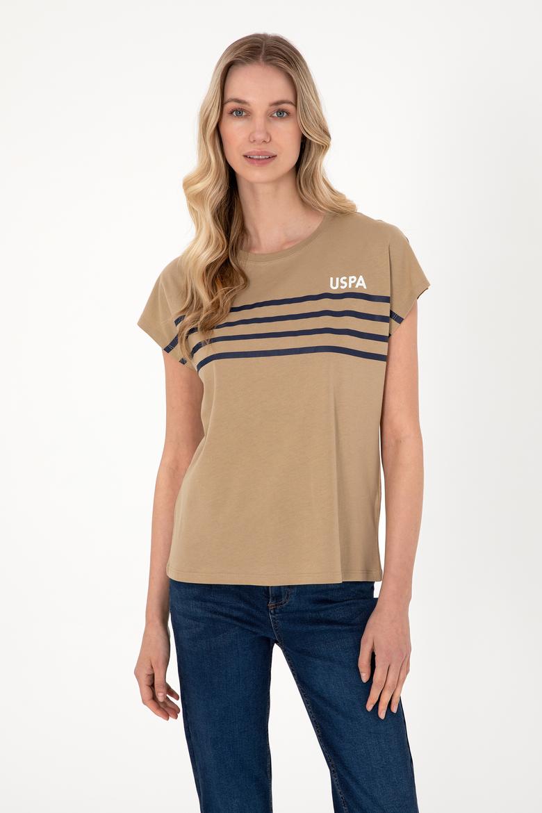 Kadın Haki Bisiklet Yaka Tişört - 50305823017