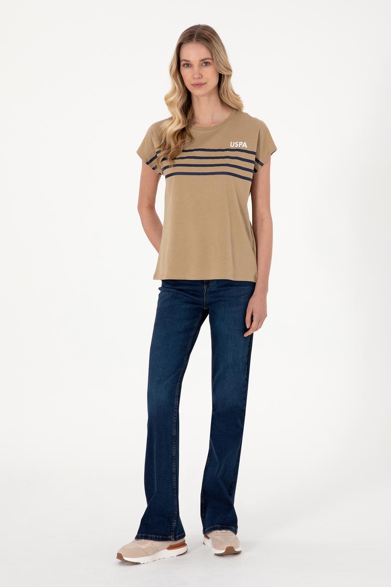 Kadın Haki Bisiklet Yaka Tişört - 50305823017