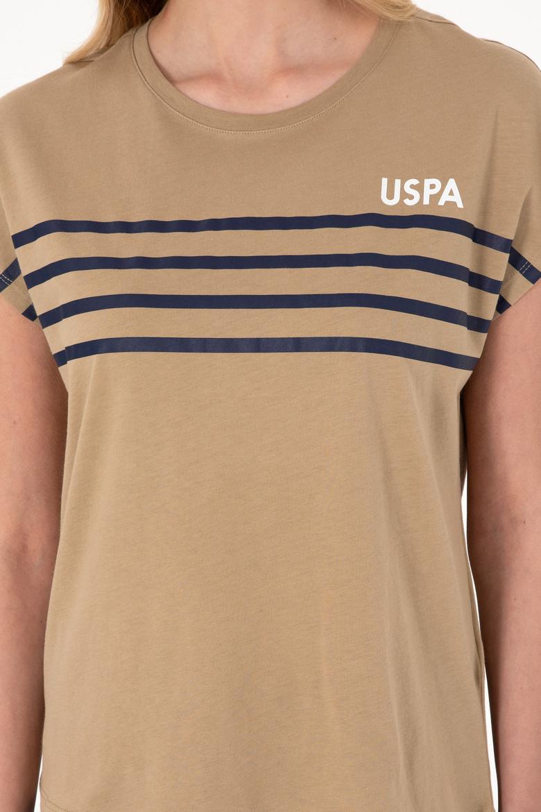 Kadın Haki Bisiklet Yaka Tişört - 50305823017