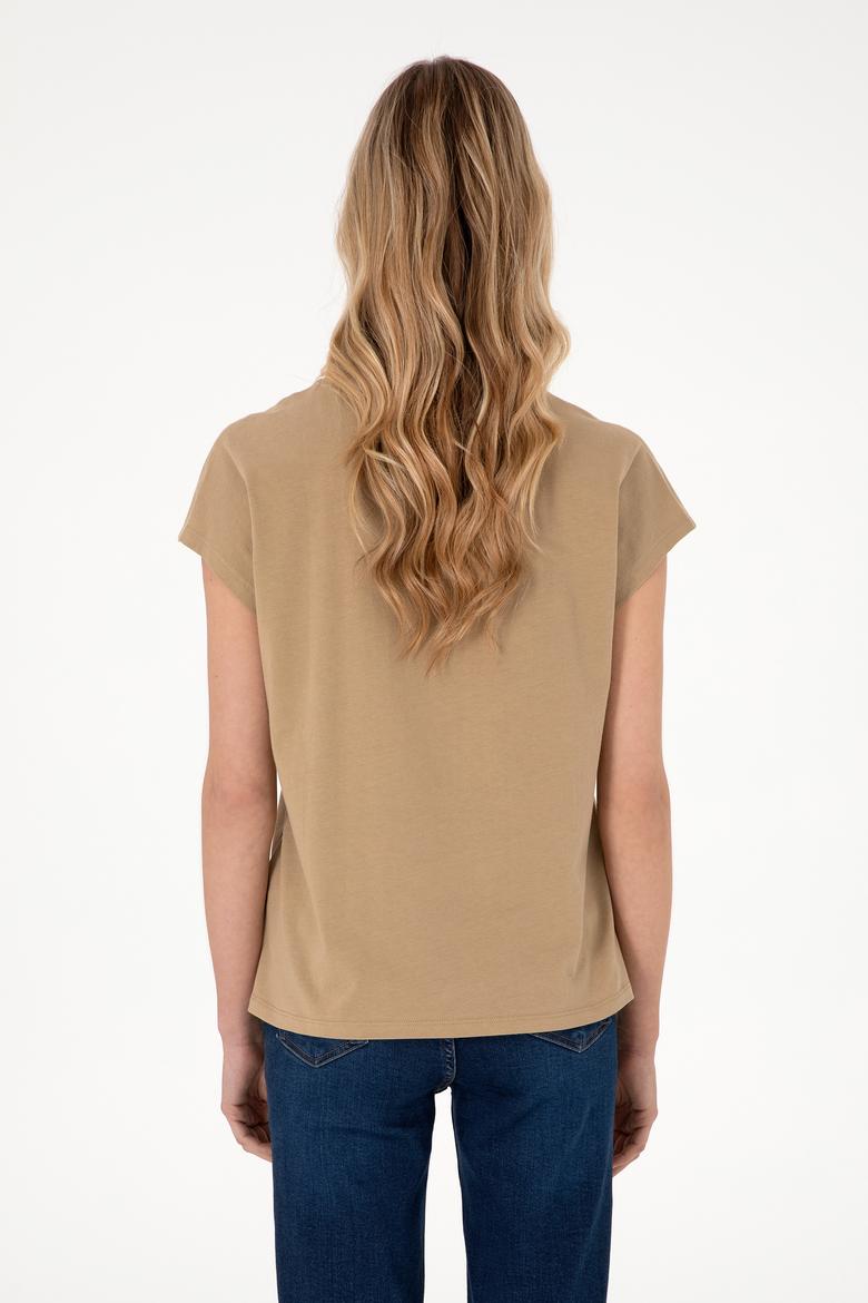 Kadın Haki Bisiklet Yaka Tişört - 50305823017