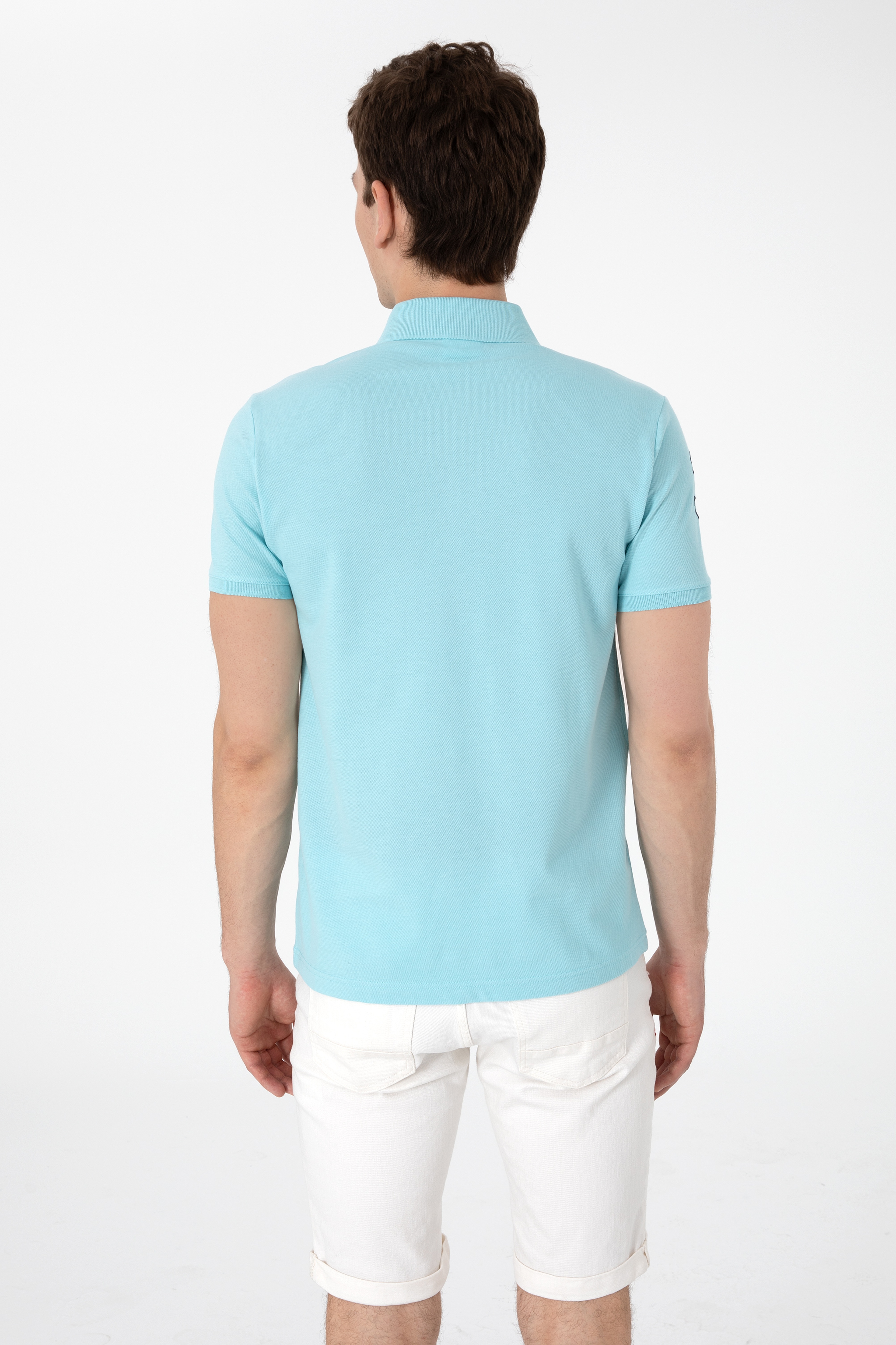 Erkek Slim Fit Polo Yaka Aqua Basic Tişört - Image 5