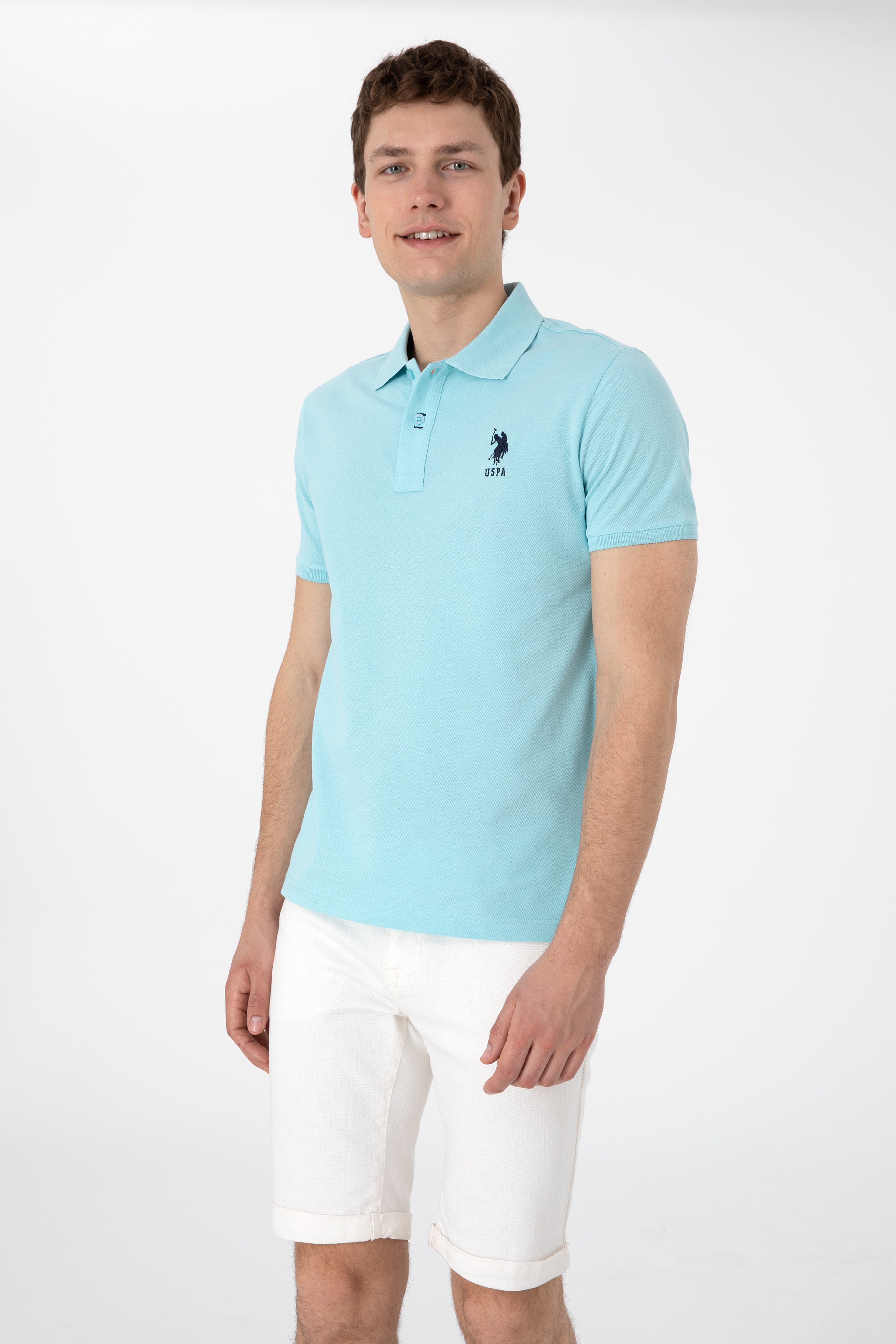 Erkek Slim Fit Polo Yaka Aqua Basic Tişört - Image 1