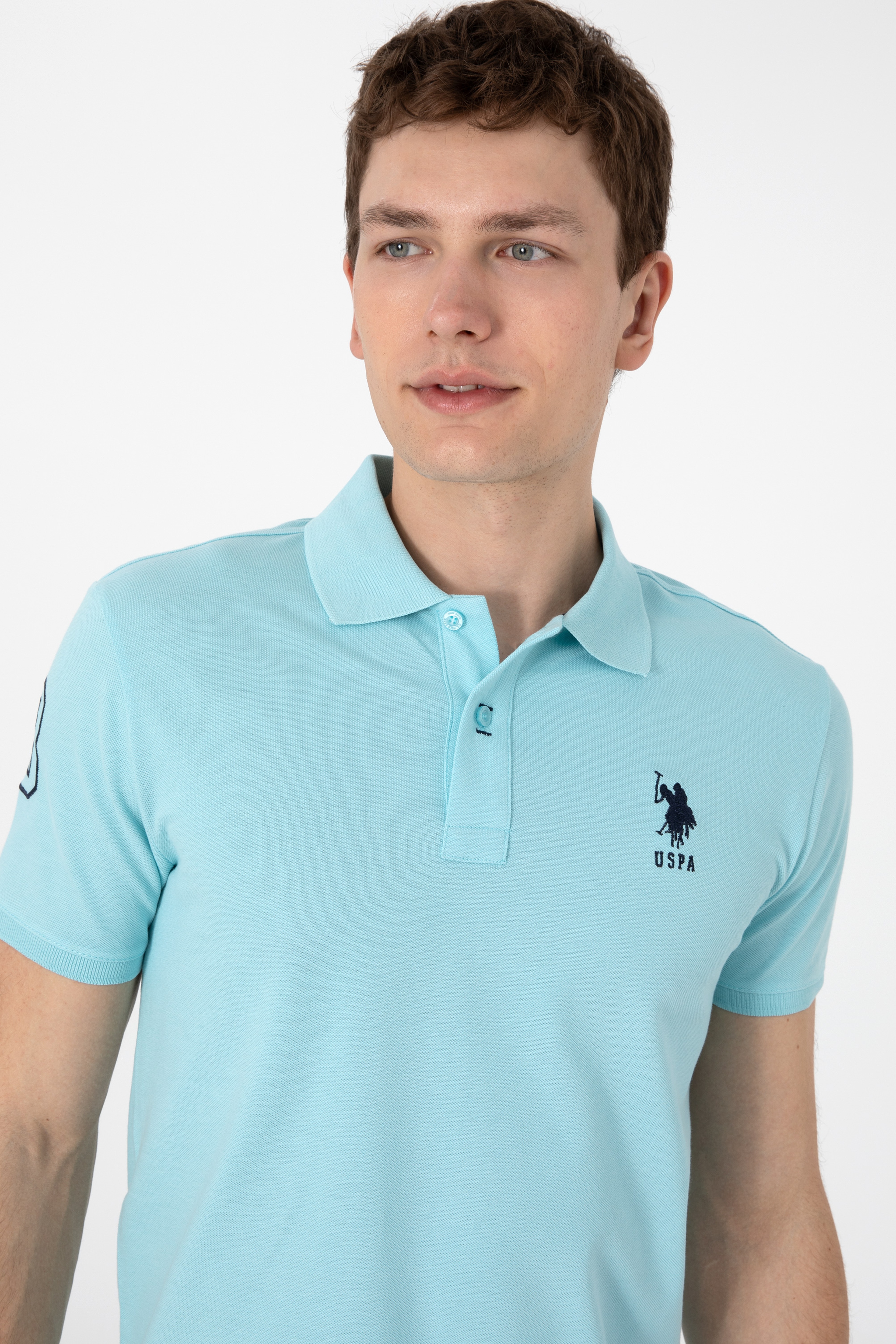 Erkek Slim Fit Polo Yaka Aqua Basic Tişört - Image 2