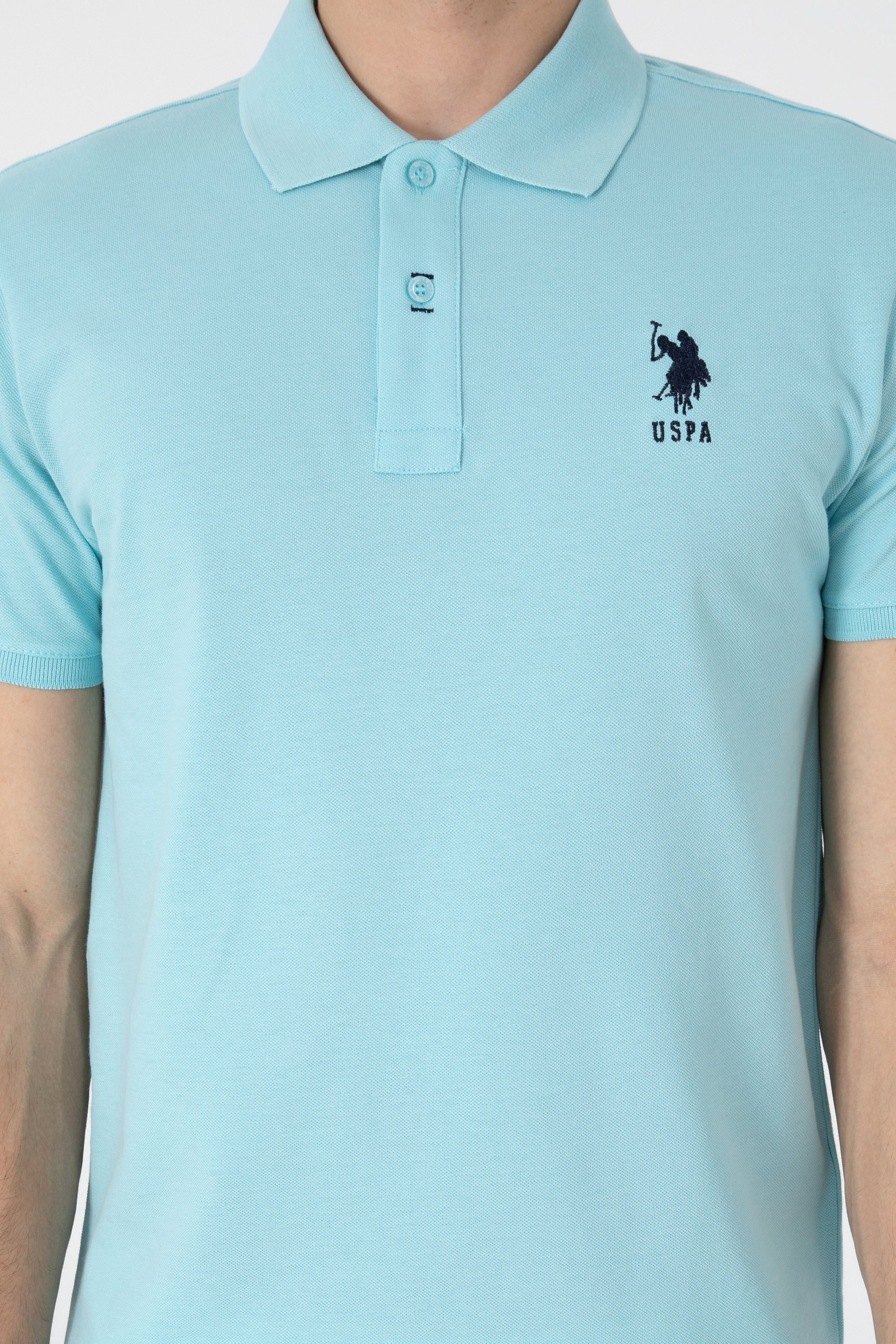Erkek Slim Fit Polo Yaka Aqua Basic Tişört - Image 6