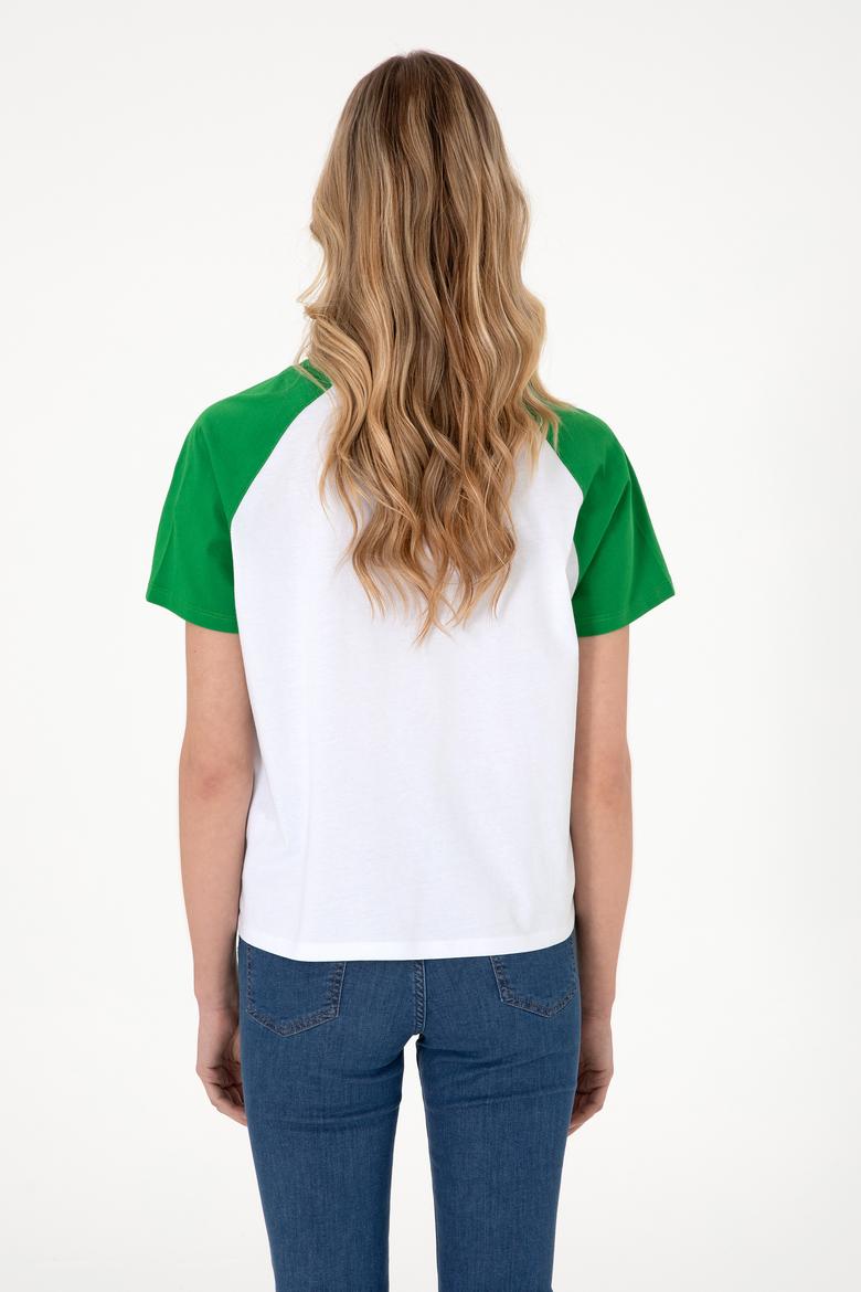 Kadın Yeşil Bisiklet Yaka Tişört - 50305771020