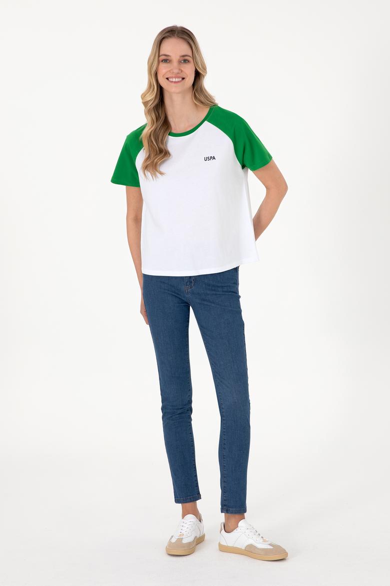 Kadın Yeşil Bisiklet Yaka Tişört - 50305771020