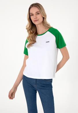 Kadın Yeşil Bisiklet Yaka Tişört - 50305771020