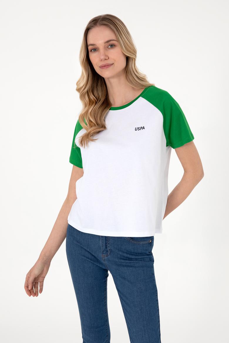 Kadın Yeşil Bisiklet Yaka Tişört - 50305771020