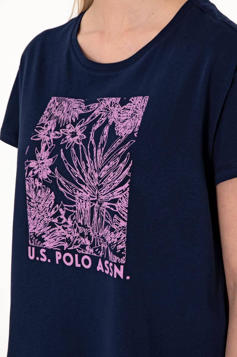 Kadın Lacivert Desenli Bisiklet Yaka Tişört