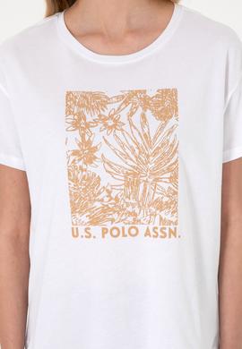 Kadın Beyaz Desenli Bisiklet Yaka Tişört - 50305843004