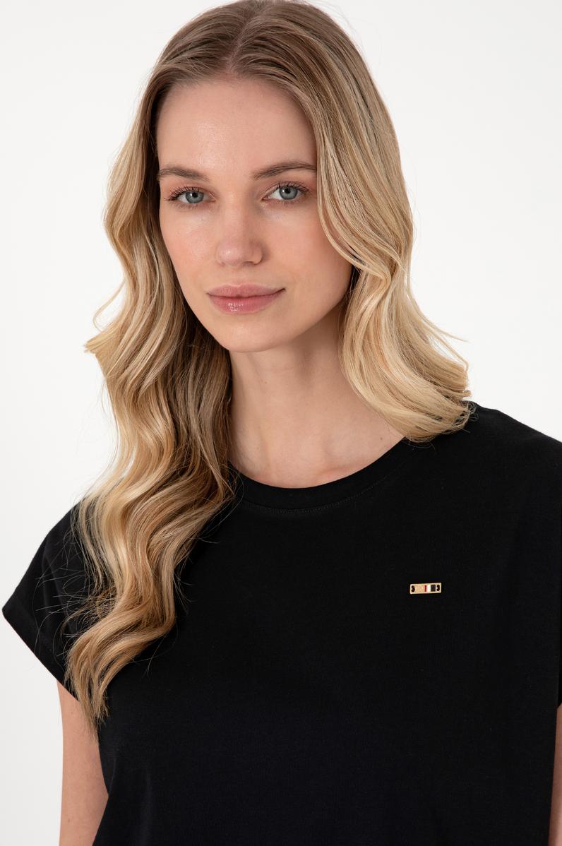 Kadın Siyah Bisiklet Yaka Tişört