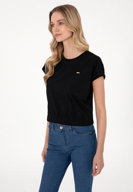 Kadın Siyah Bisiklet Yaka Tişört - 50305720037