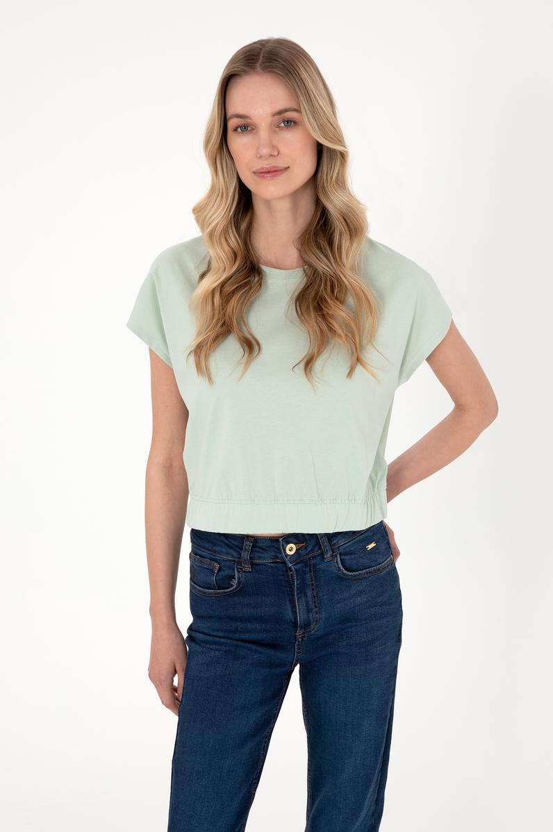 Kadın Su Yeşili Bisiklet Yaka Tişört