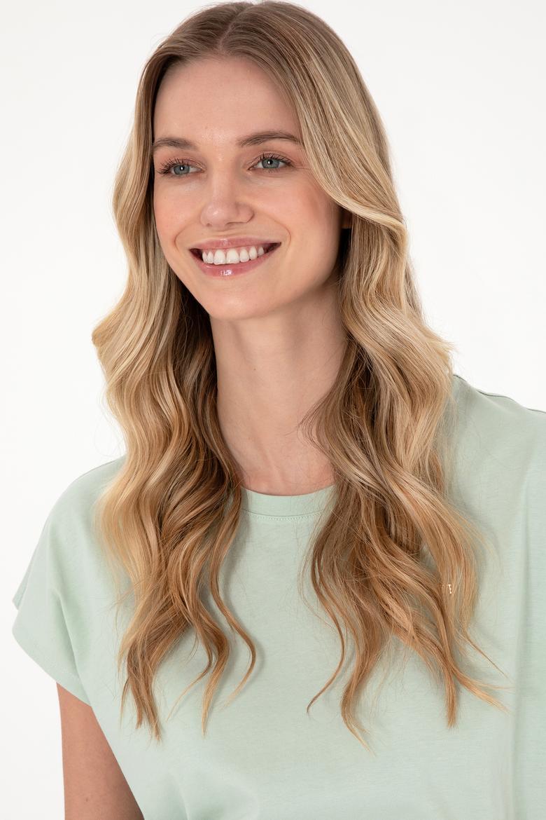 Kadın Su Yeşili Bisiklet Yaka Tişört - 50305720009