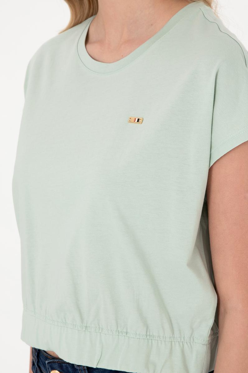 Kadın Su Yeşili Bisiklet Yaka Tişört