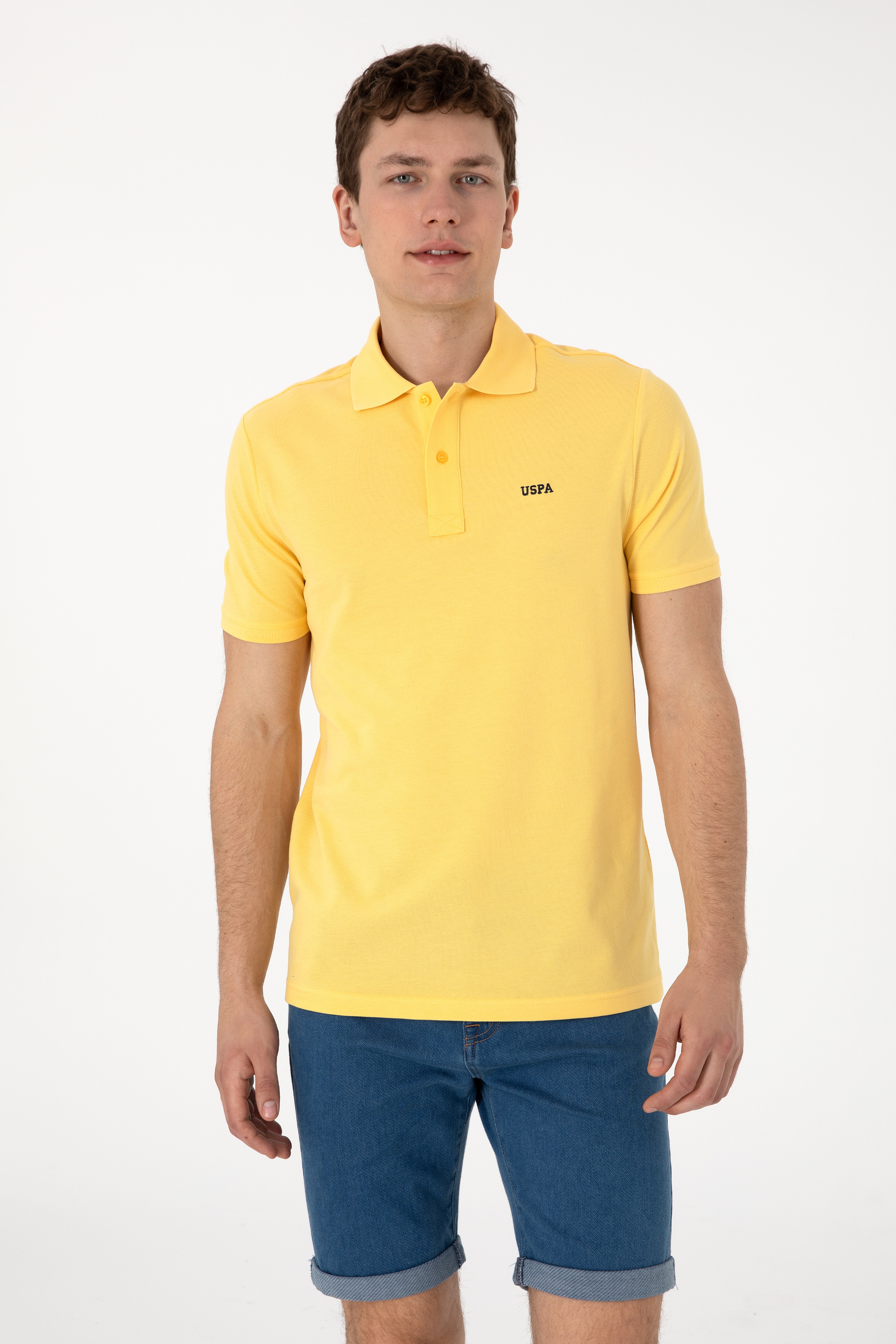 Erkek Regular Fit Polo Yaka Sarı Basic Tişört - Image 1