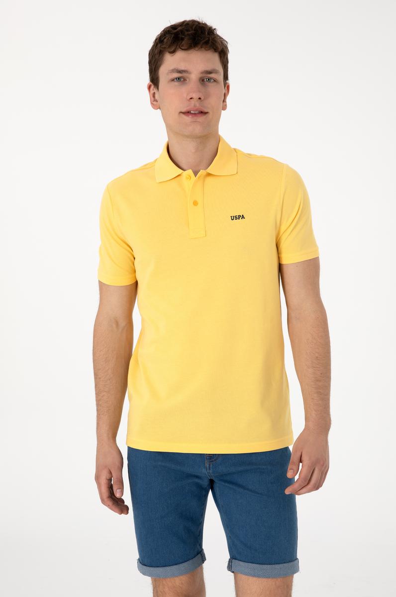 Erkek Regular Fit Polo Yaka Sarı Basic Tişört