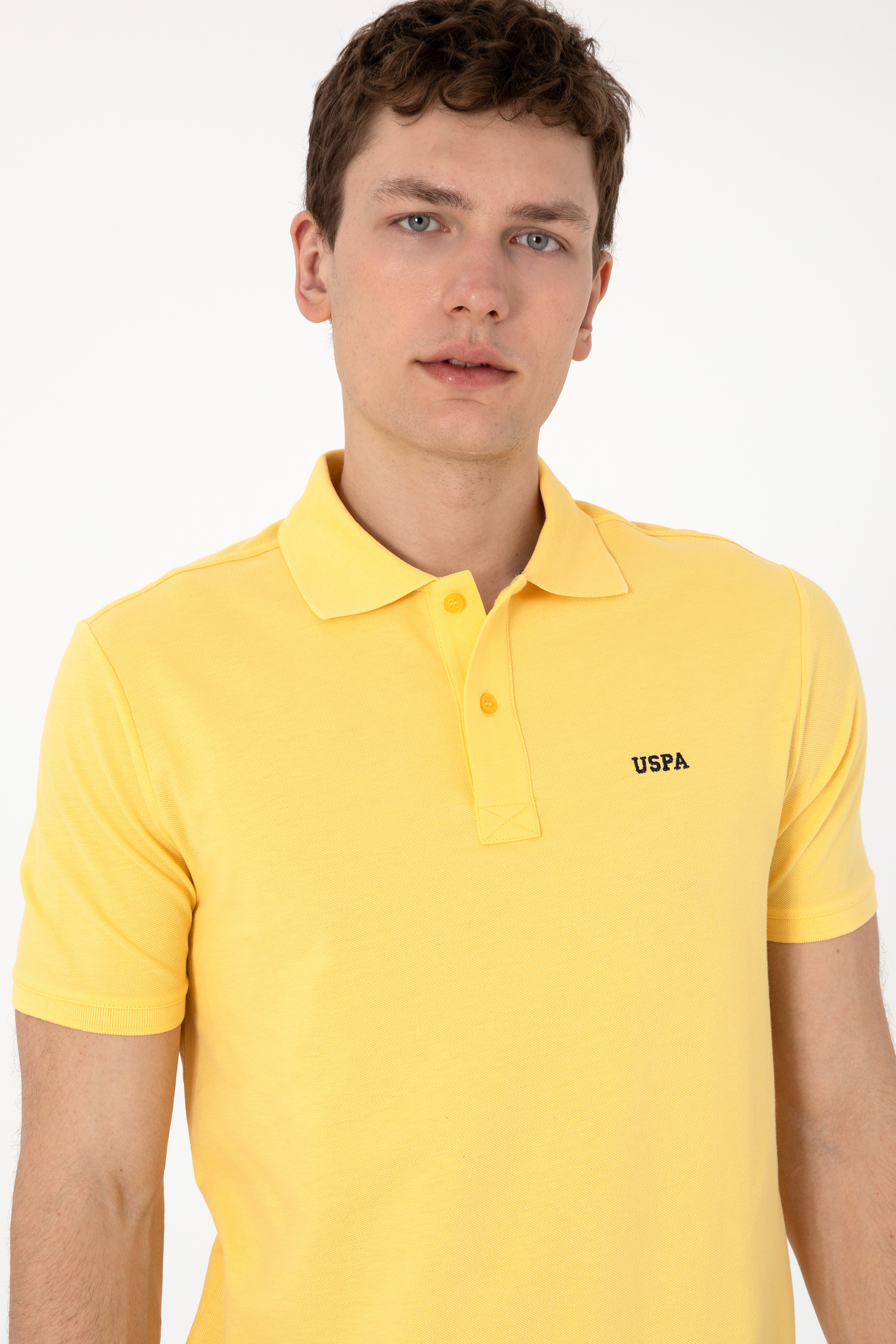 Erkek Regular Fit Polo Yaka Sarı Basic Tişört - Image 2