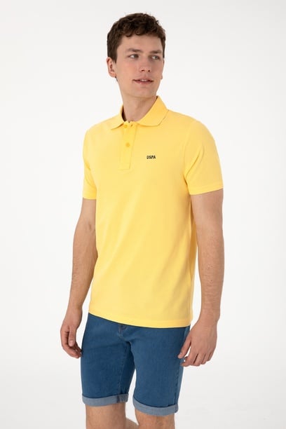 Erkek Regular Fit Polo Yaka Sarı Basic Tişört