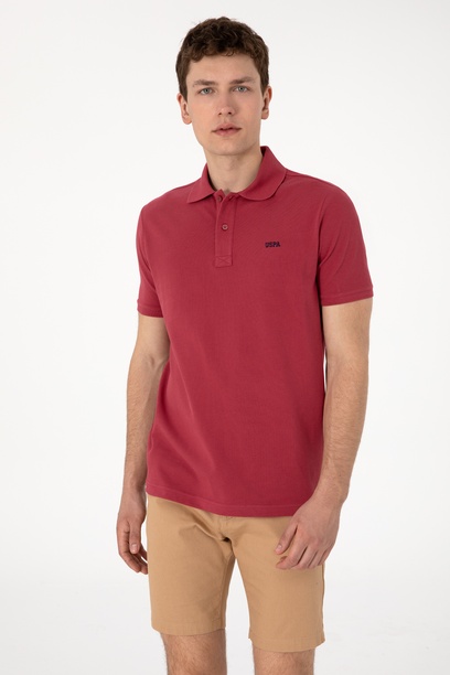 Erkek Regular Fit Polo Yaka Vişne Basic Tişört