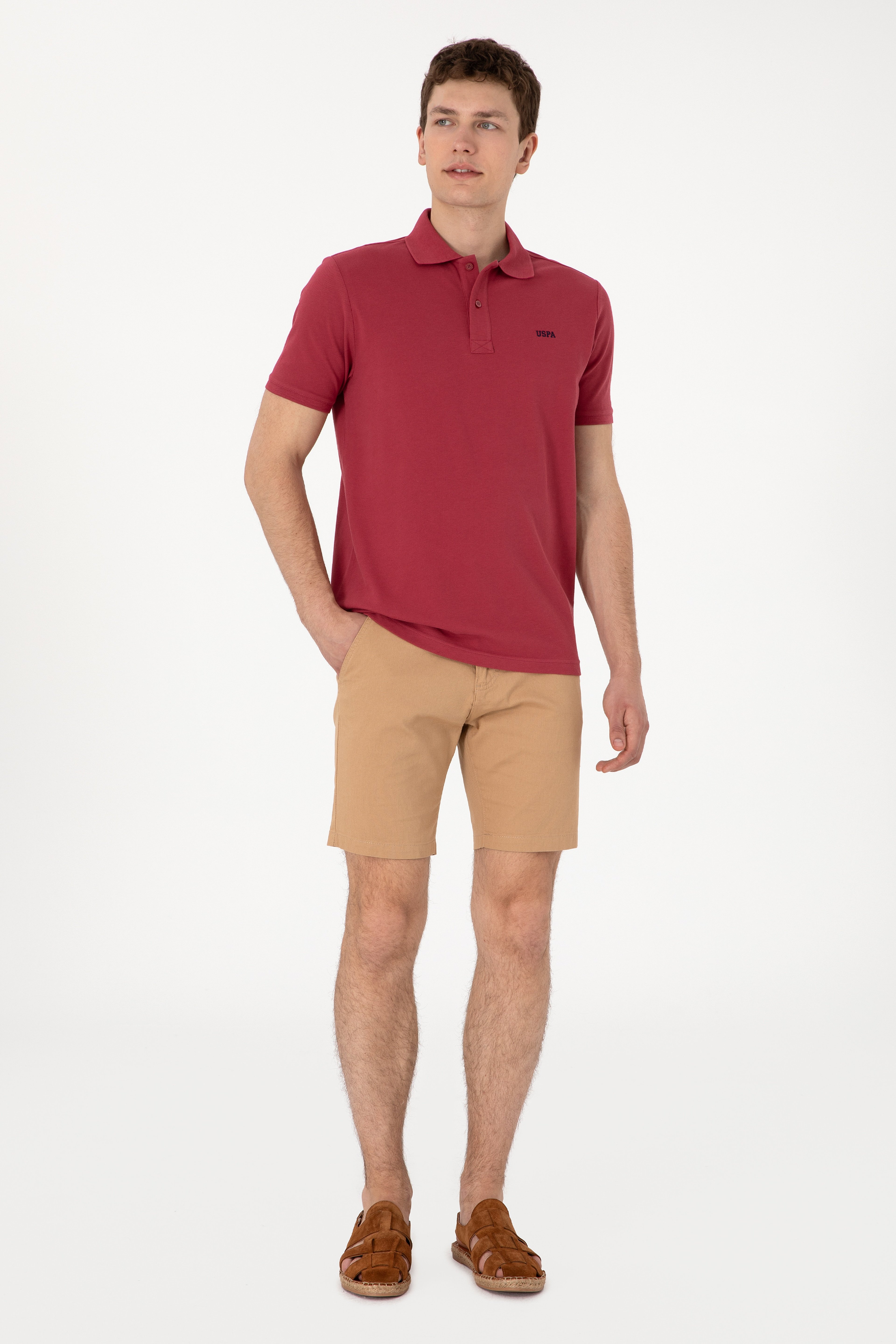 Erkek Regular Fit Polo Yaka Vişne Basic Tişört - Image 4