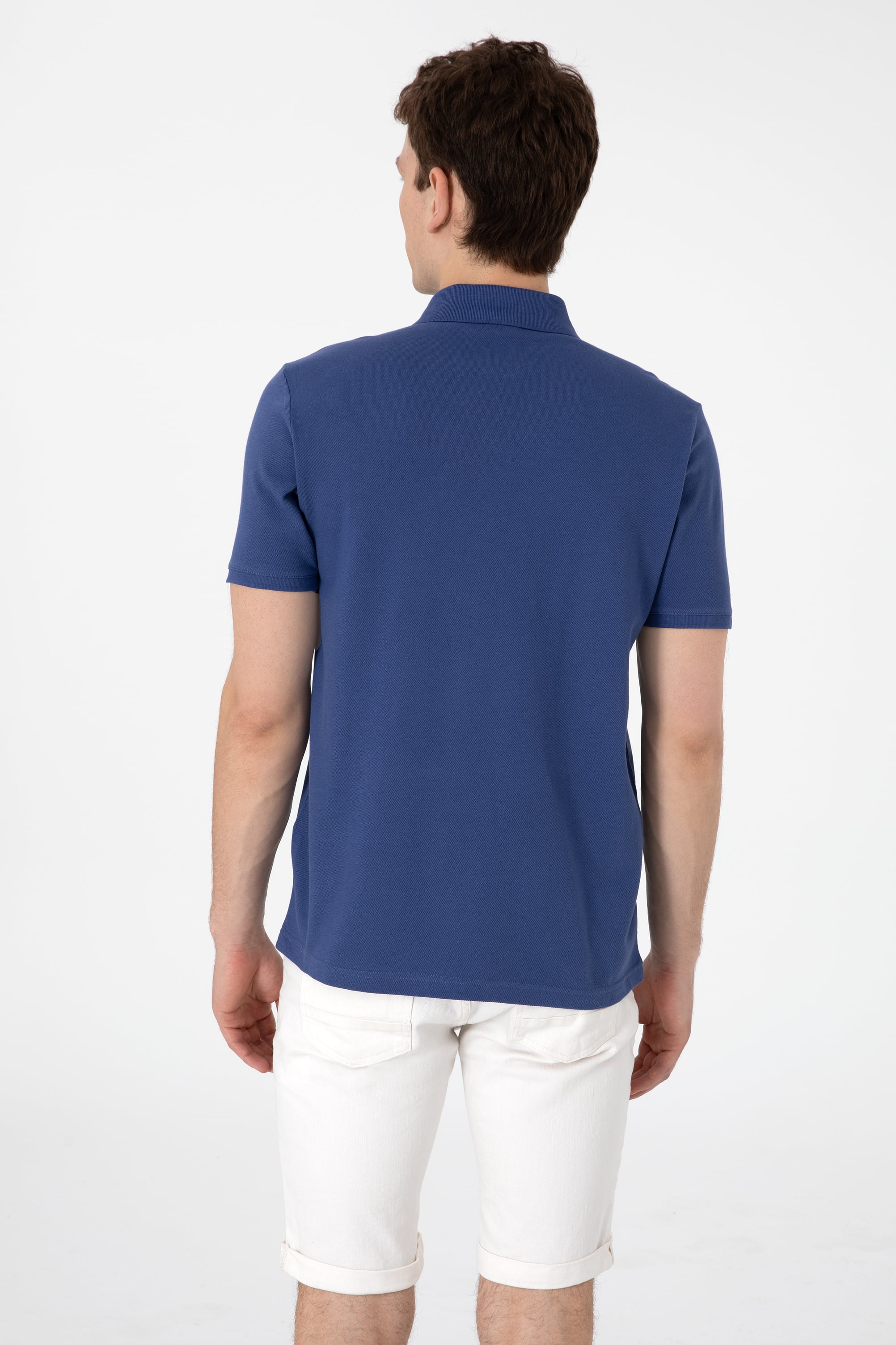 Erkek Regular Fit Polo Yaka Açık Lacivert Basic Tişört - Image 5