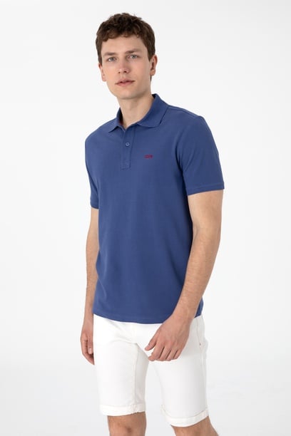 Erkek Regular Fit Polo Yaka Açık Lacivert Basic Tişört