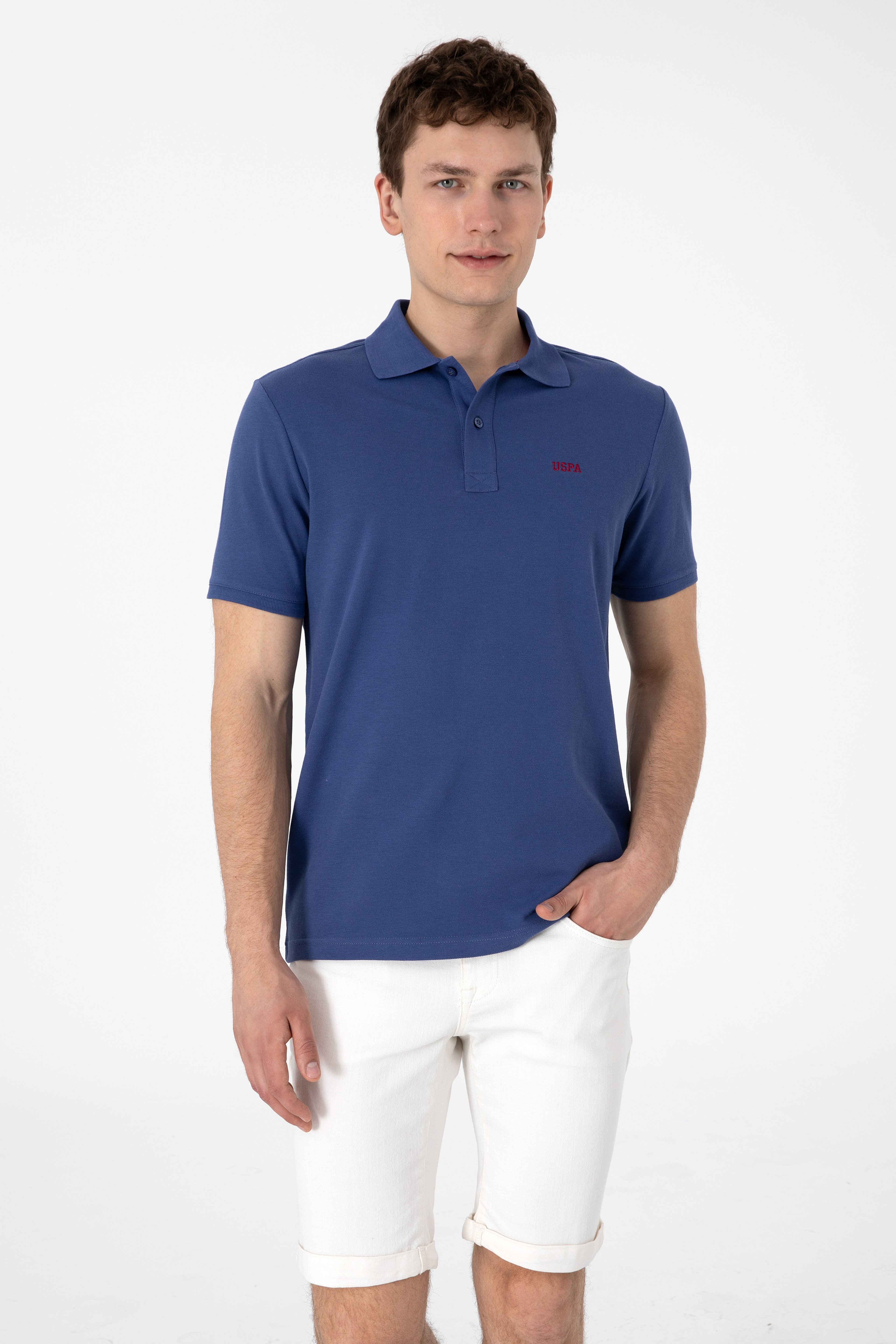 Erkek Regular Fit Polo Yaka Açık Lacivert Basic Tişört - Image 1