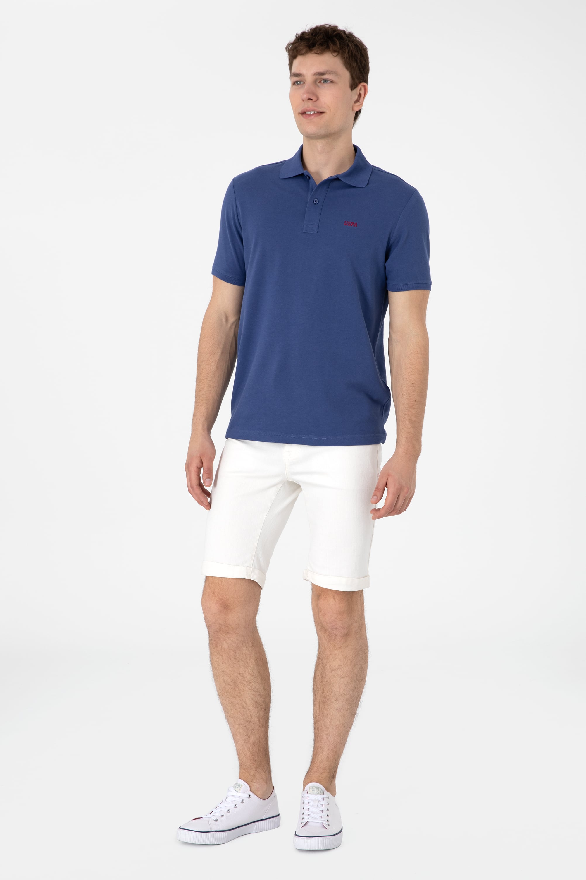 Erkek Regular Fit Polo Yaka Açık Lacivert Basic Tişört