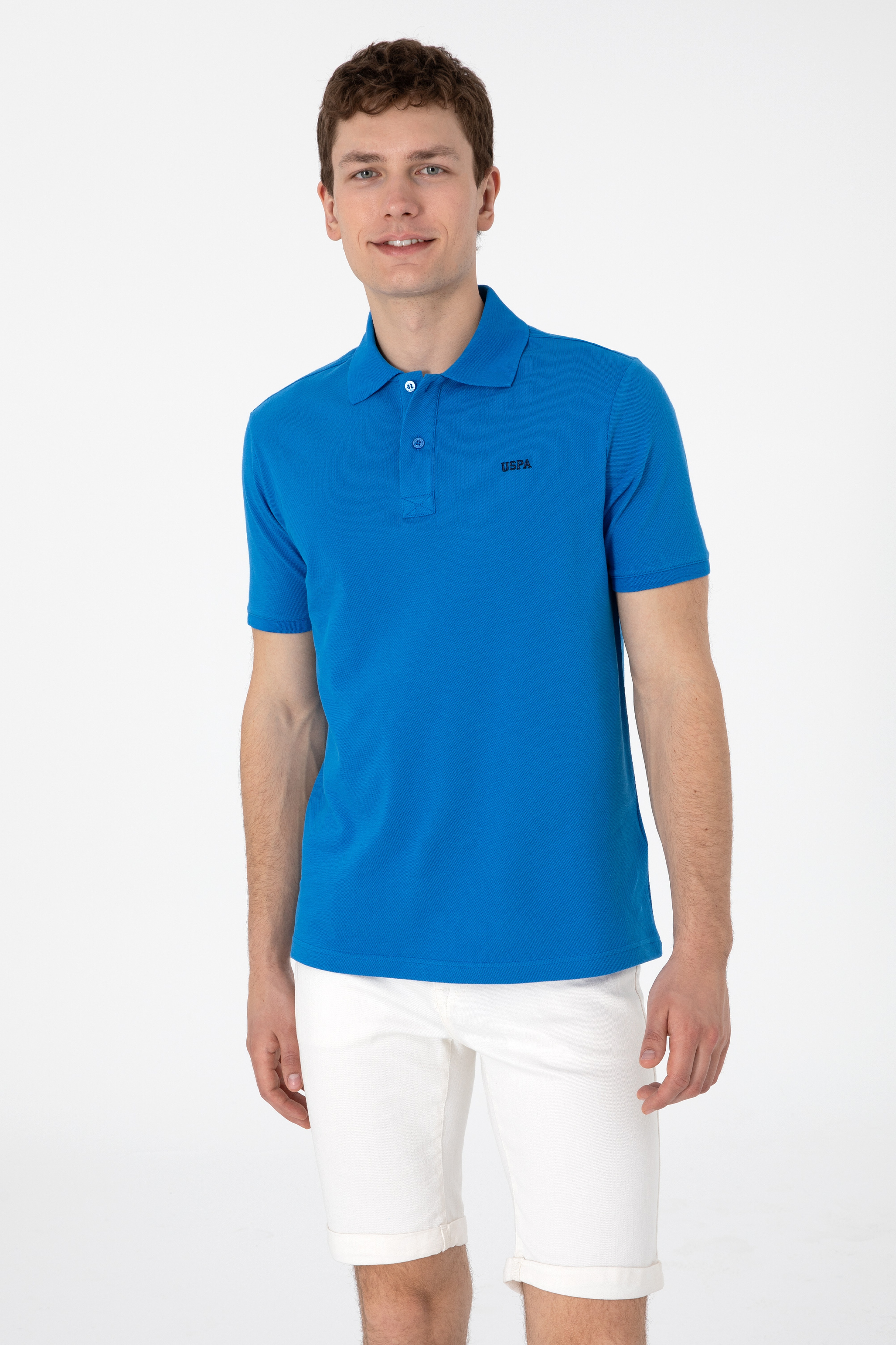 Erkek Regular Fit Polo Yaka Kobalt Mavi Basic Tişört - Image 3