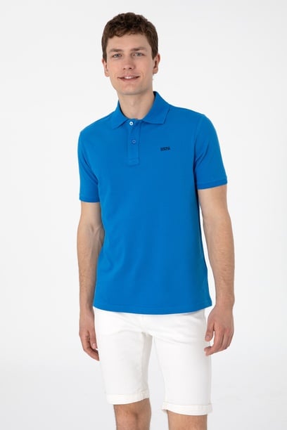 Erkek Regular Fit Polo Yaka Kobalt Mavi Basic Tişört