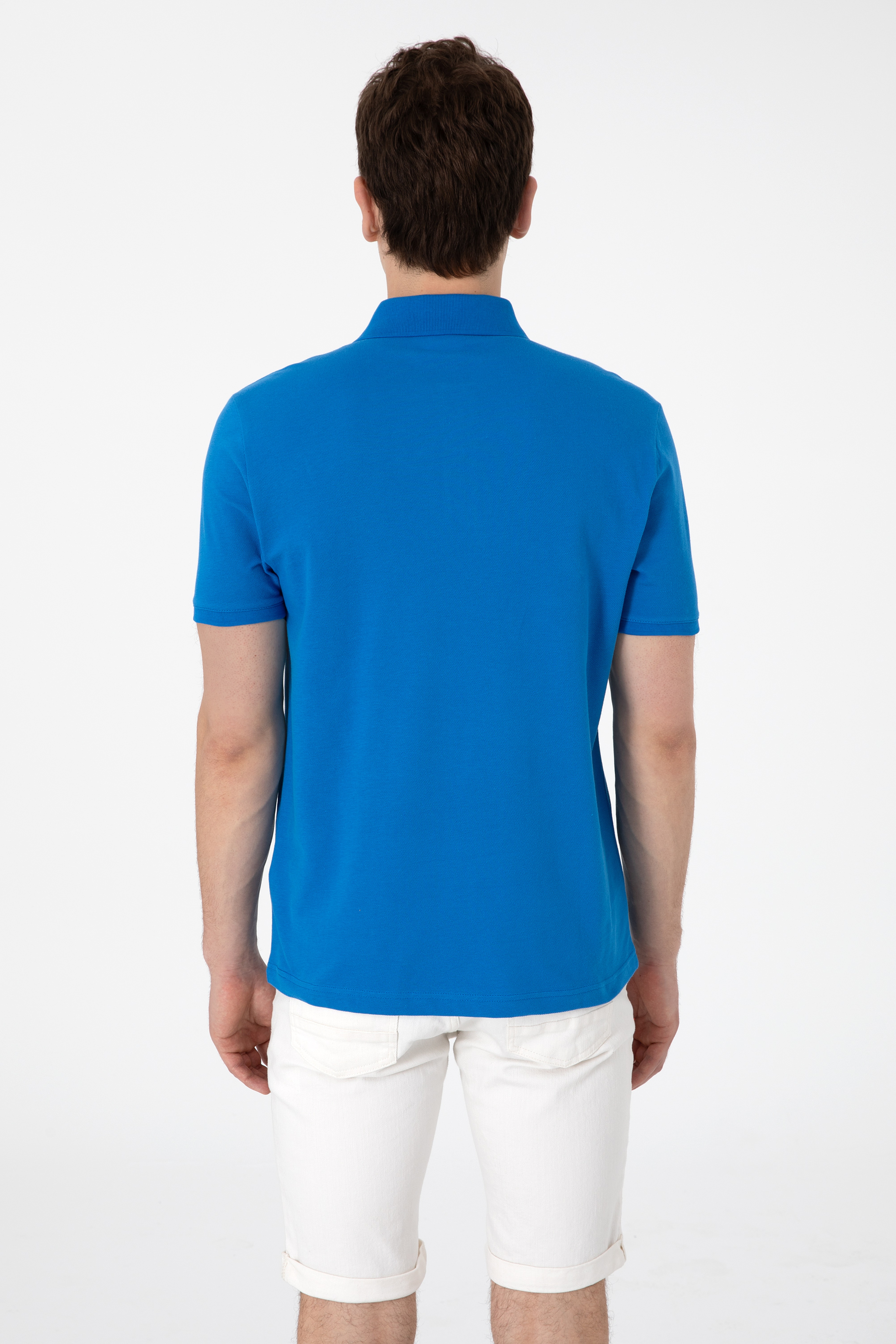 Erkek Regular Fit Polo Yaka Kobalt Mavi Basic Tişört