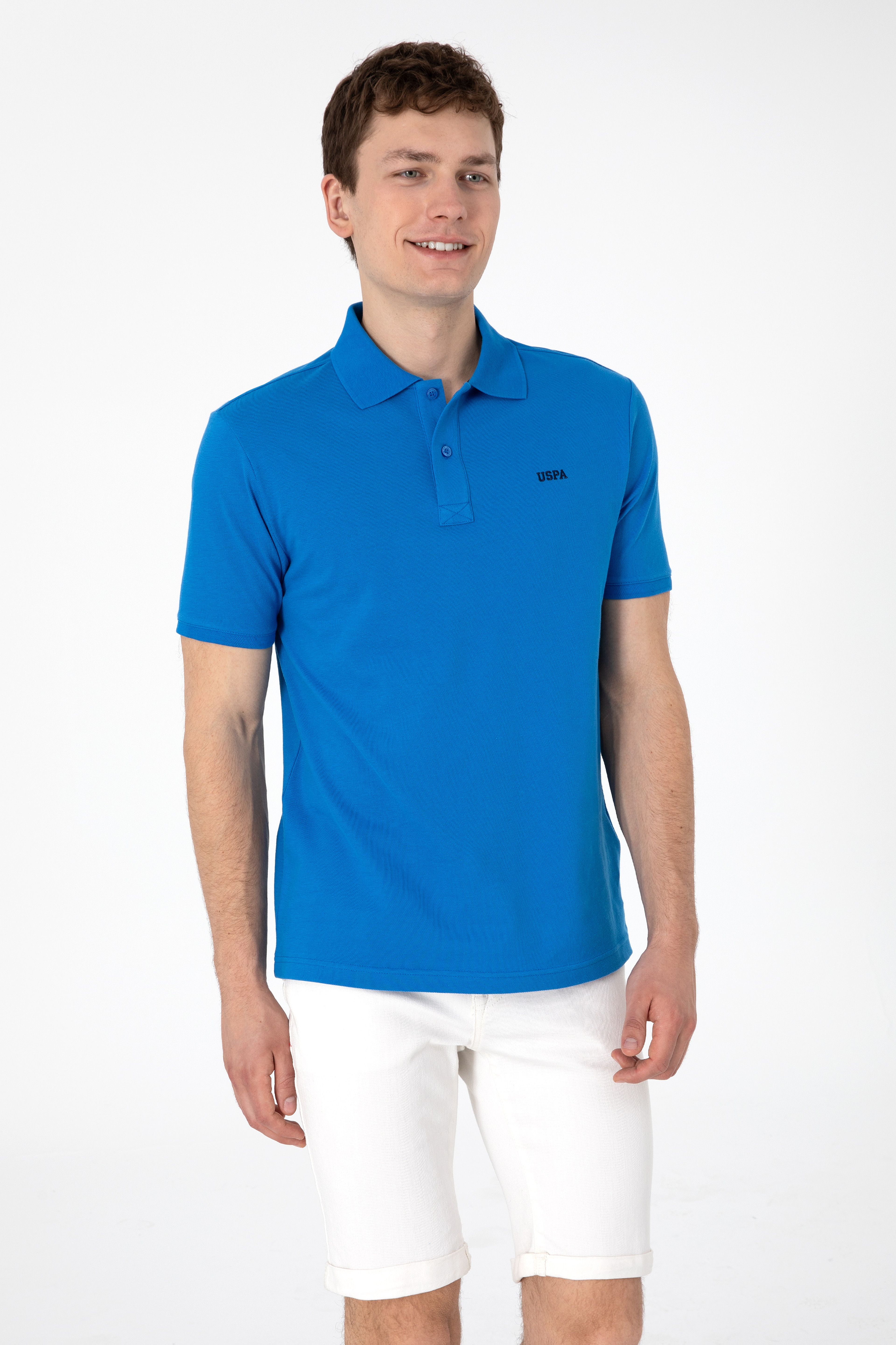 Erkek Regular Fit Polo Yaka Kobalt Mavi Basic Tişört - Image 1
