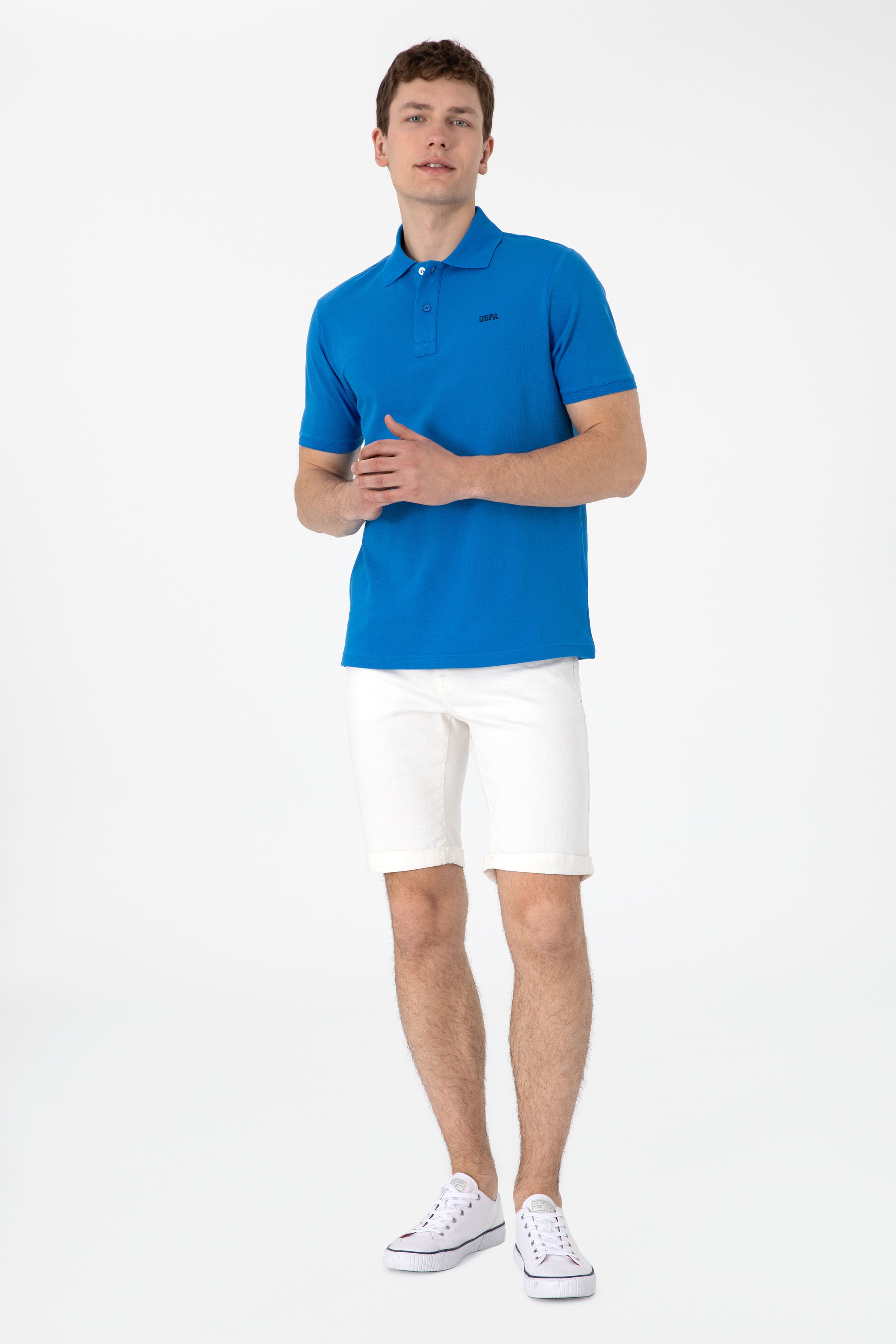 Erkek Regular Fit Polo Yaka Kobalt Mavi Basic Tişört
