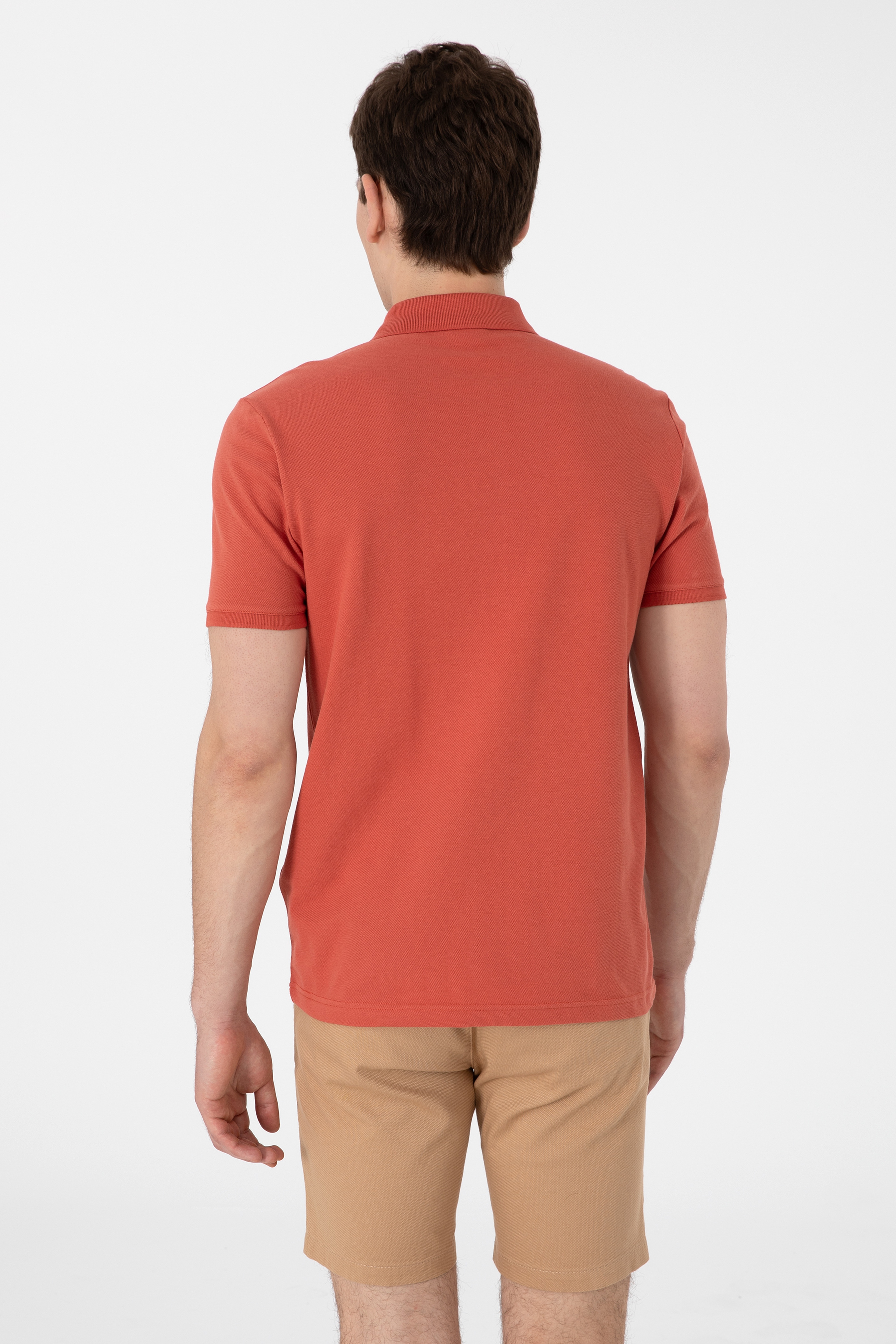 Erkek Regular Fit Polo Yaka Pudra Basic Tişört - Image 5