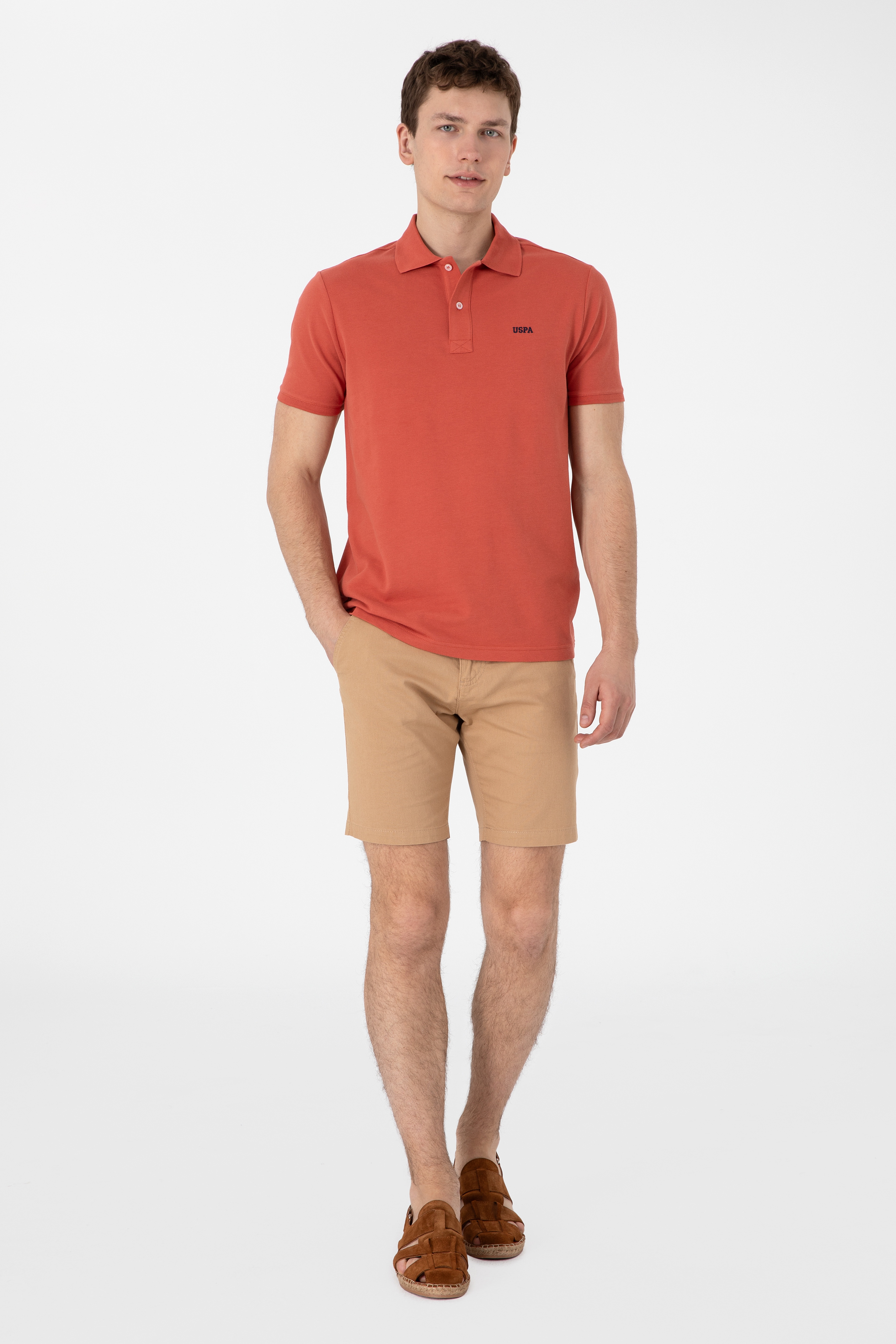 Erkek Regular Fit Polo Yaka Pudra Basic Tişört
