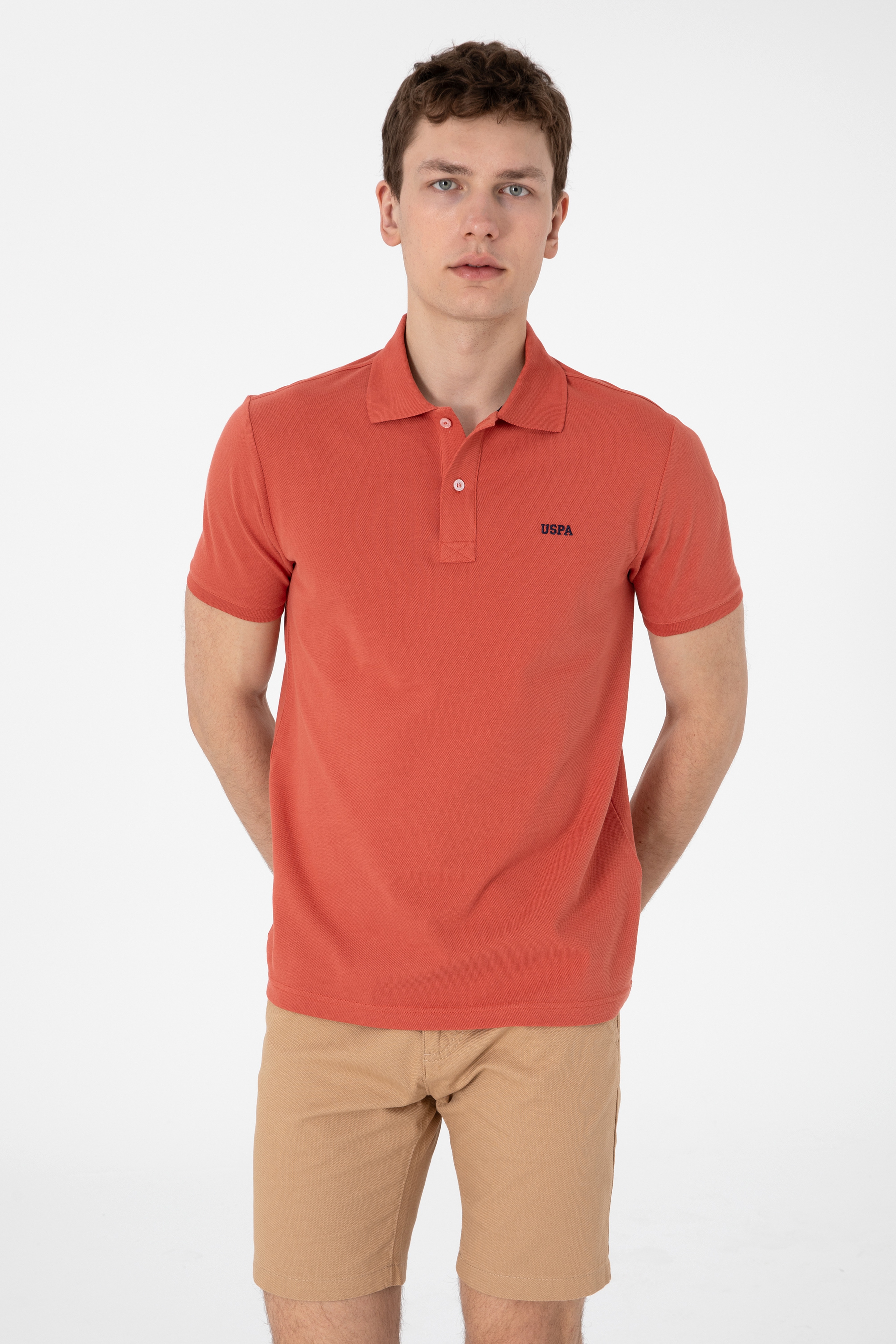 Erkek Regular Fit Polo Yaka Pudra Basic Tişört - Image 3